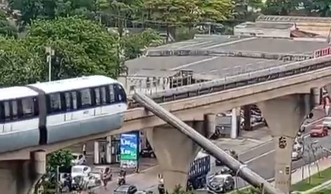 Guindaste cai sobre monotrilho e atinge trem em São Paulo