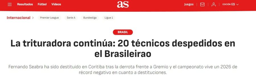 Jornal se surpreende com demissões de técnicos no Brasileirão: “Máquina de triturar continua”